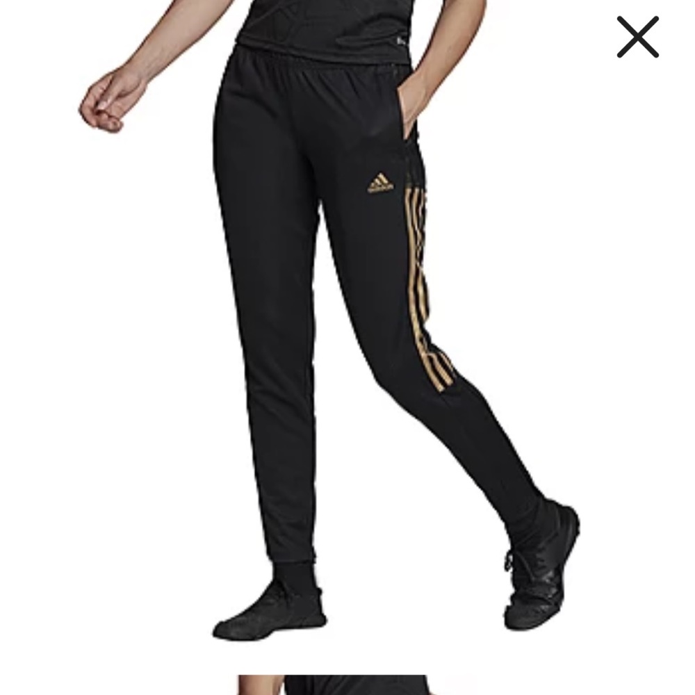 LIGHTLY WORN adidas Womens Mid Rise Tapered Sweatpant track with gold stripes xs